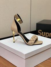 BALMAIN 25S ANKLE STRAP HIGH HEEL 95MM IN BEIGE GRAY CALFSKIN