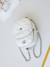BACKPACK 22 IN WHITE FABRIC SILVER HARDWARE