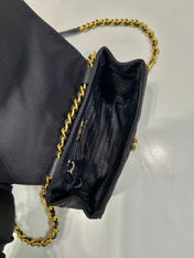 MINI QUILTED FLAP BAG 14 IN BLACK RE-NYLON FABRIC GOLD CHAIN
