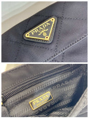 MINI QUILTED FLAP BAG 14 IN BLACK RE-NYLON FABRIC GOLD CHAIN