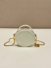MINI ROUND BAG 8 IN WHITE GLOSSY CALFSKIN GOLD HARDWARE