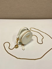 MINI ROUND BAG 8 IN WHITE GLOSSY CALFSKIN GOLD HARDWARE