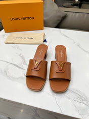 LV 26S CAPRI HIGH-HEELED MULES IN BROWN CALFSKIN