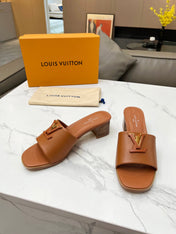 LV 26S CAPRI HIGH-HEELED MULES IN BROWN CALFSKIN