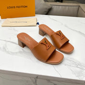 LV 26S CAPRI HIGH-HEELED MULES IN BROWN CALFSKIN