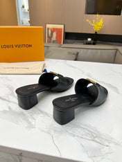 LV 26S CAPRI HIGH-HEELED MULES IN BLACK CALFSKIN