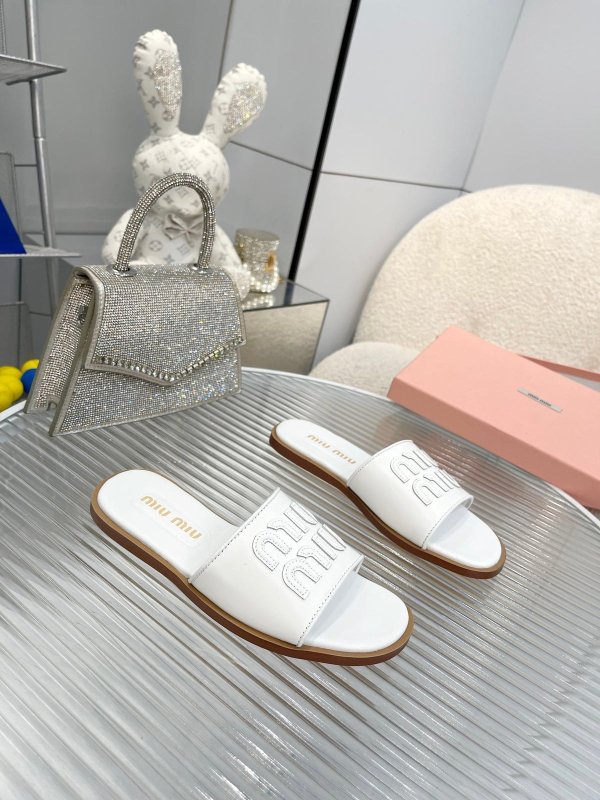 Slippers White Leather