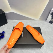 SL SQUARE TOE FLAT MULES TIGER SATIN