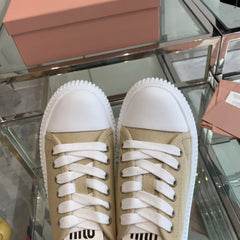 Sneakers High Sole Khaki And White Canvas