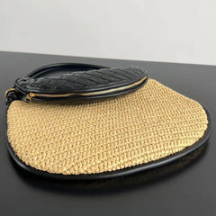 GEMELLI SHOULDER BAG 36 IN BEIGE RAFFIA AND BLACK LAMBSKIN