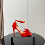 HIGH HEEL 10 SANDAL IN CHERRY RED VELVET WITH BOW