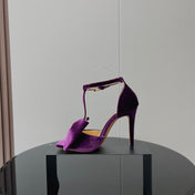 HIGH HEEL 10 SANDAL IN WINE PURPLE VELVET WITH BOW