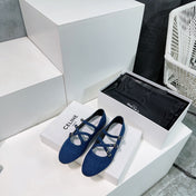 FLAT MARY JANE IN NAVY BLUE FABRIC