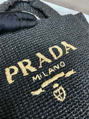 LARGE CROCHET TOTE BAG 47 IN BLACK MIX YELLOW RAFFIA