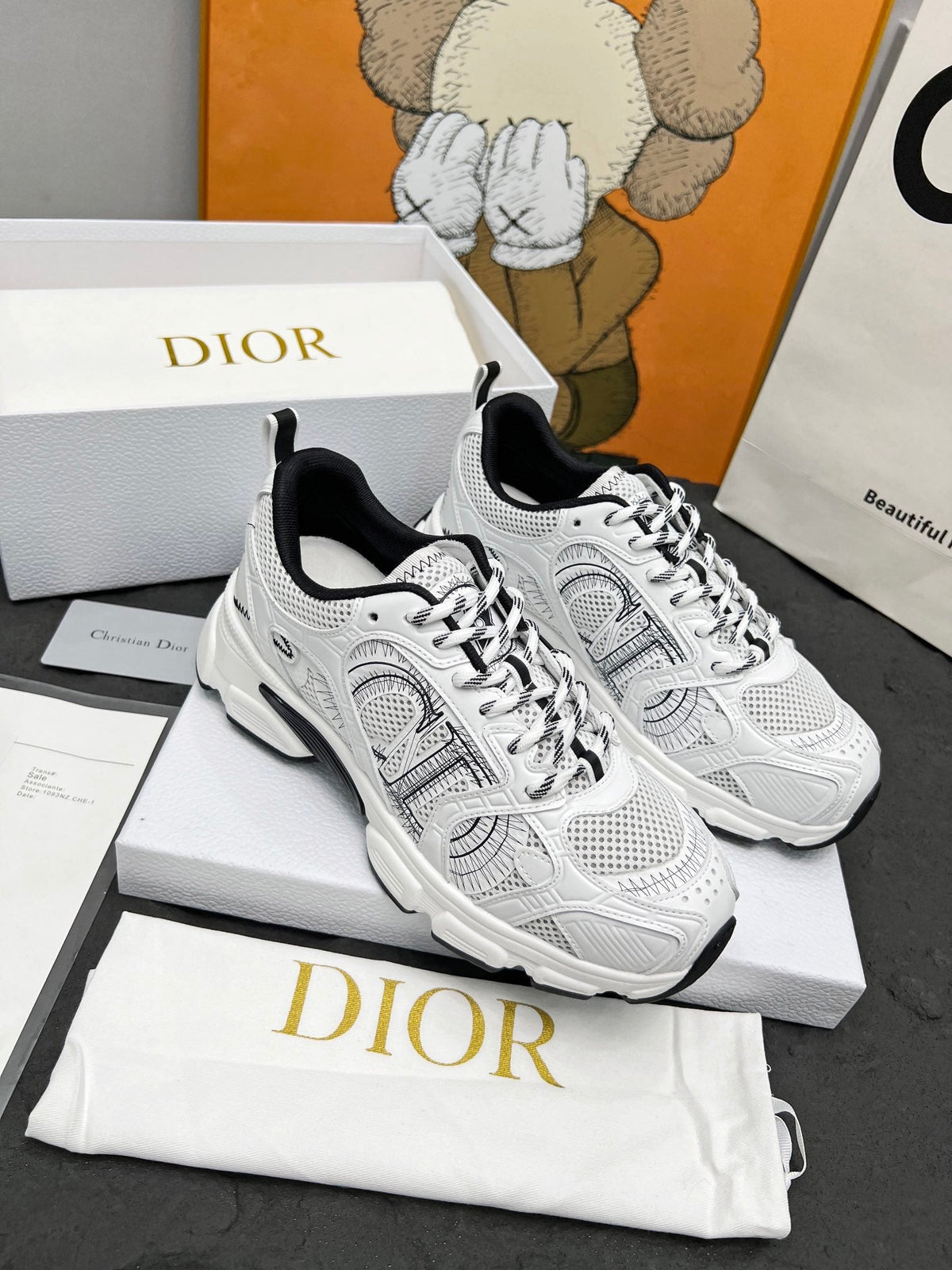 CD CHRONO SNEAKERS IN WHITE AND BLACK MESH