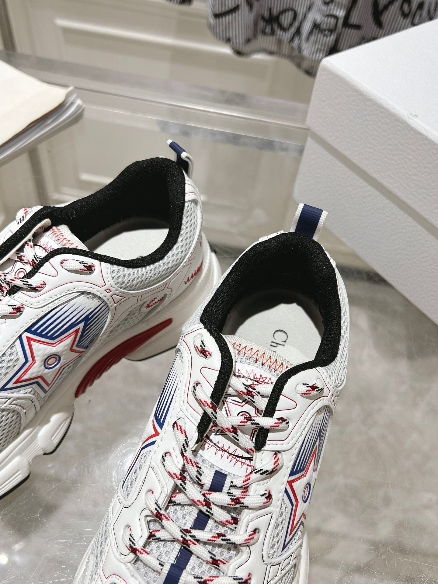DIOR 25S CHRONO STAR FLATFORM SNEAKERS 45MM IN MESH WITH WHITE CALFSKIN