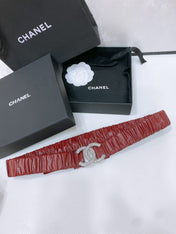 CC ELASTIC BELT 30MM IN WINE RED CALFSKIN SILVER HARDWARE WITH RHINSTONES