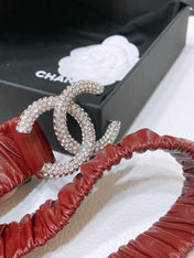 CC ELASTIC BELT 30MM IN WINE RED CALFSKIN SILVER HARDWARE WITH RHINSTONES