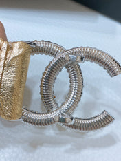 CC ELASTIC BELT 30MM IN GOLD CALFSKIN SILVER HARDWARE WITH RHINSTONES
