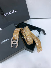 CC ELASTIC BELT 30MM IN GOLD CALFSKIN GOLD HARDWARE WITH RHINSTONES