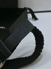 CC ELASTIC BELT 30MM IN BLACK WOOL FABRIC SILVER HARDWARE WITH RHINSTONES