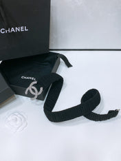 CC ELASTIC BELT 30MM IN BLACK WOOL FABRIC SILVER HARDWARE WITH RHINSTONES