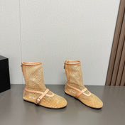 ALAIA SHORT BOOTS IN BEIGE MESH FISHNET