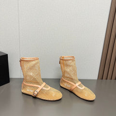 ALAIA SHORT BOOTS IN BEIGE MESH FISHNET