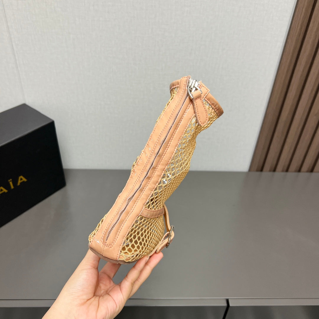 ALAIA SHORT BOOTS IN BEIGE MESH FISHNET