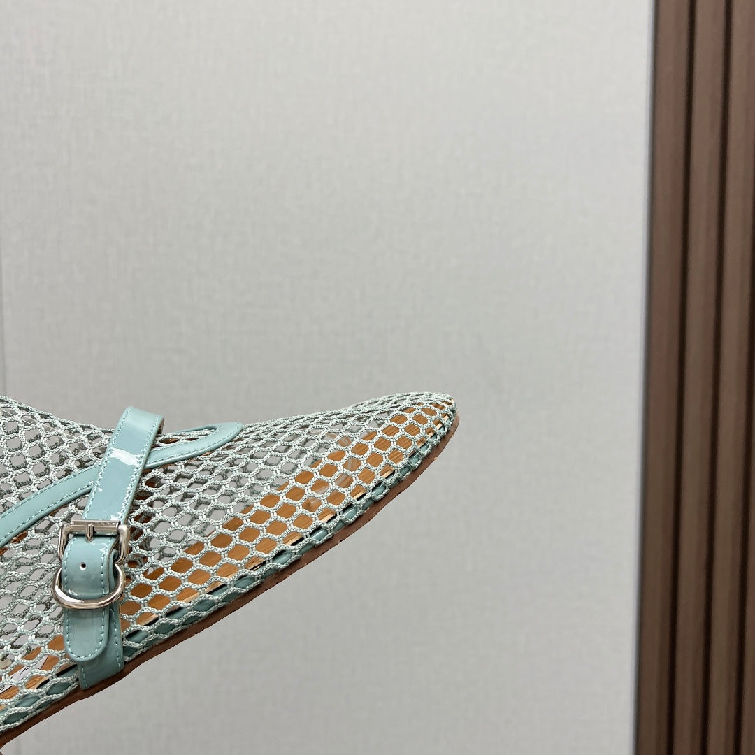 ALAIA SHORT BOOTS IN LIGHT BLUE MESH FISHNET