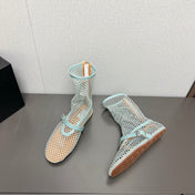 ALAIA SHORT BOOTS IN LIGHT BLUE MESH FISHNET