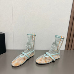 ALAIA SHORT BOOTS IN LIGHT BLUE MESH FISHNET