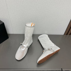 ALAIA SHORT BOOTS IN SILVER MESH FISHNET