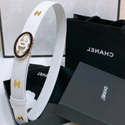 CC 30MM BELT IN WHITE SMOOTH CALFSKIN WHITE MIX BLACK METAL LOGO GOLD HARDWARE