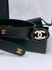 CC 30MM BELT IN BLACK SMOOTH CALFSKIN WHITE MIX BLACK METAL LOGO GOLD HARDWARE