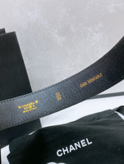 CC 30MM BELT IN BLACK EMBROIDERED CALFSKIN WHITE MIX BLACK METAL HARDWARE