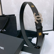 CC BELT 30 MM IN BLACK CALFSKIN PEARL LOGO WITH GOLD HARDWARE