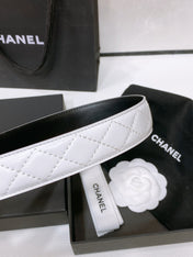 CC BELT 30 MM IN WHITE EMBROIDERED CALFSKIN PEARL LOGO WITH GOLD HARDWARE