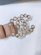 CC BELT 30 MM IN ALMOND BEIGE CALFSKIN PEARL LOGO WITH GOLD HARDWARE