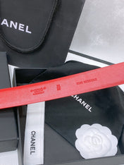 CC BELT 30 MM IN CHERRY RED CALFSKIN PEARL LOGO WITH GOLD HARDWARE