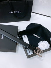 CC BELT 30 MM IN BLACK CALFSKIN PEARL LOGO