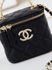 CHANEL 25S MINI VANITY BAG 11 CM IN BLACK LAMBSKIN WITH CRYSTAL-EMBELLISHED CC LOGO