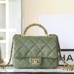 CHANEL 25S FLAP BAG 19 CM IN MOSS GREEN LAMBSKIN WITH GOLD HARDWARE