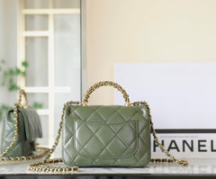 CHANEL 25S FLAP BAG 19 CM IN MOSS GREEN LAMBSKIN WITH GOLD HARDWARE
