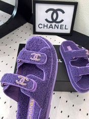CC DAD SANDAL MULE IN PLUM PURPLE LAMB FUR