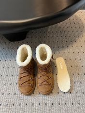 MIUMIU 26S LACE-UP ANKLE BOOTS IN CARAMEL BROWN SUEDE AND WOOL