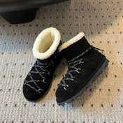 MIUMIU 26S LACE-UP ANKLE BOOTS IN BLACK SUEDE AND WOOL