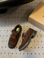 MIUMIU 26S LACE-UP BROGUE LOAFERS IN CHOCOLATE BROWN SUEDE