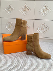 HM 25S ANKLE BOOTS 50 MM IN BROWN SUEDE WITH GOLD HARDWARE