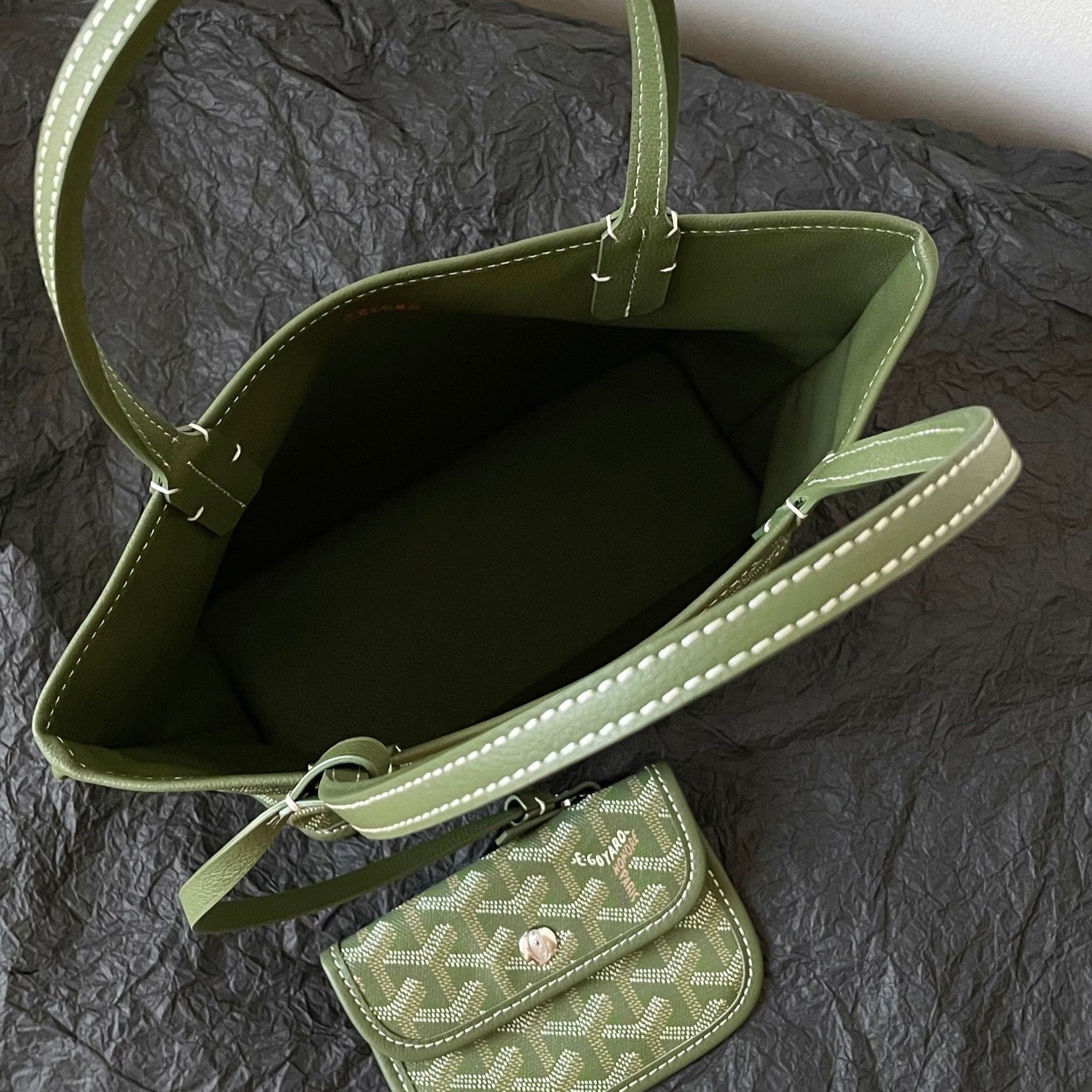 ANJOU MINI BAG 20 IN WOODLAND GREEN GOYARDINE CANVAS AND CALFSKIN